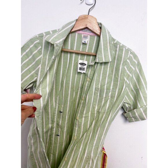 old navy 2005 preppy Y2K cotton striped shirt dress Belted Sz 1 NWT - Picture 3 of 12
